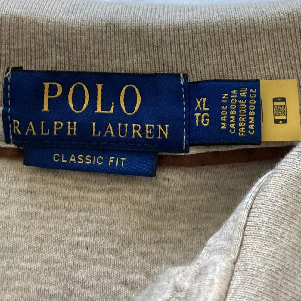 Polo Ralph Lauren Mens XL Classic Fit Long Sleeve Polo Shirt Oatmeal Heather Tan